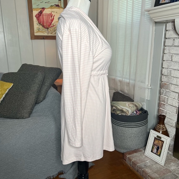 Be Yourself sleepwear pink white striped open front tie robe - Picture 2 of 5